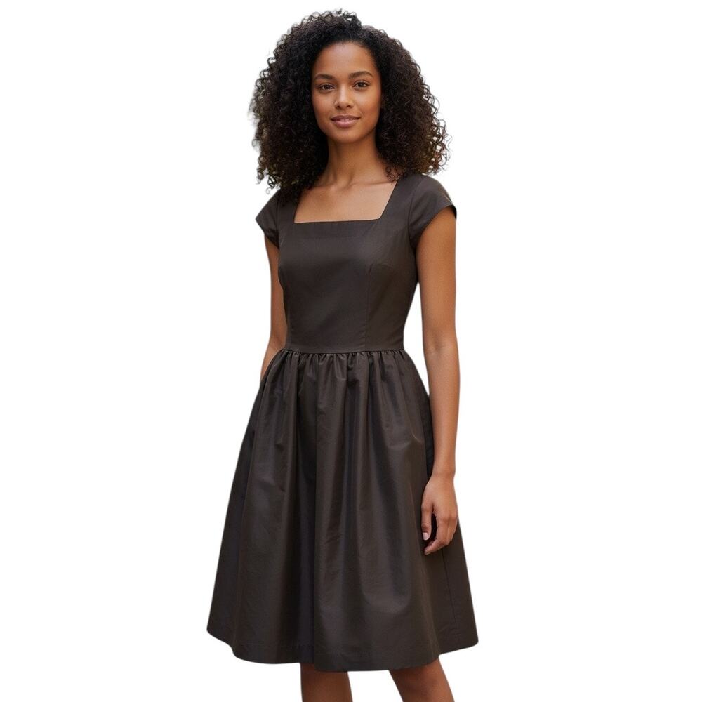 WD.NY Women Olive Green Square Neck Cap Sleeve Taffetta Dress Size 8 - NWOT